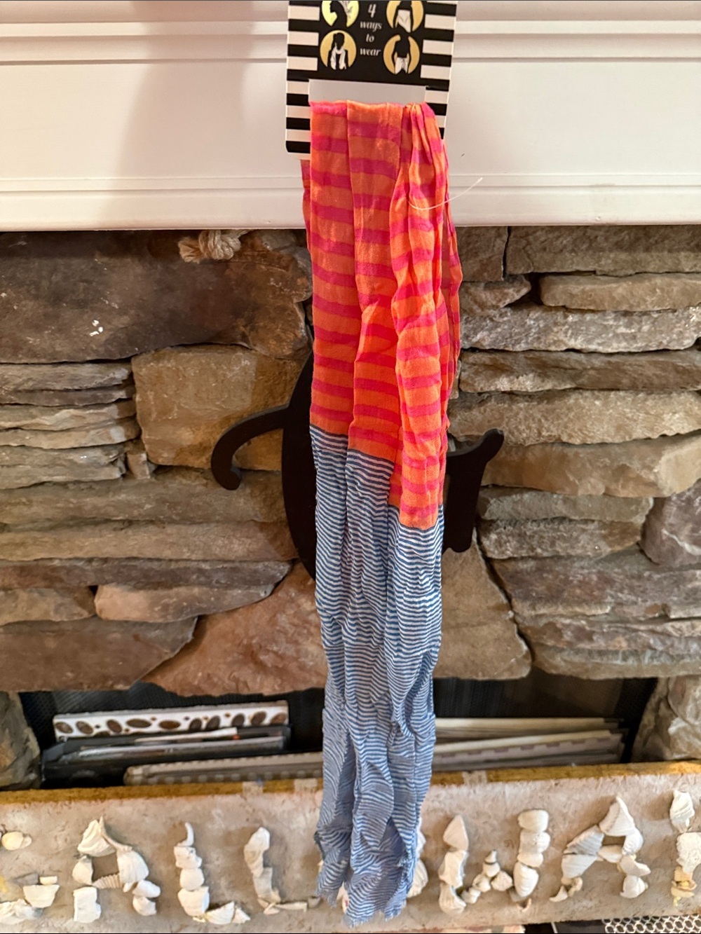 New Alexis Bendel Striped Pink-Orange and Navy-White Scarf